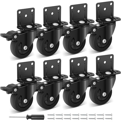 Humagineer 50mm Placa de Montaje en L para Ruedas Pequeñas de Muebles, Ruedas Giratorias de Goma con Rotación de 360 Grados, Capacidad de 67.5kg una Rueda, Ruedas para Mesa, Armario, Cuna, Set de 8