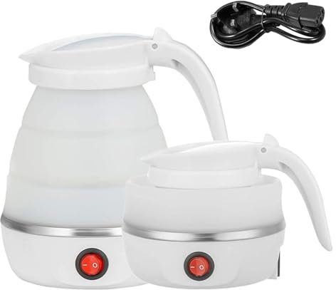 UGXJAIO Foldable Electric Kettle Mini Travel Kettle Portable Fast Boiling 600 ML Collapsible Camping Kettle with Separable Power Cord for Outdoor Hiking Camping Traveling,White
