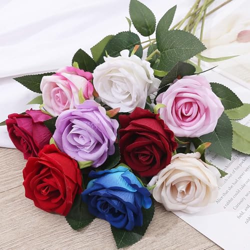 ZYEKIU 12 Pièces Rose Artificielle, 52 cm Fleurs Artificielles Deco, Rose Eternelle, Réalistes Fleur Sechees Decoration, Decoration Voiture Mariage, pour Mariage, Bouquets de Mariée (Multicolore)