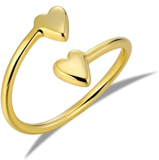 ALEXCRAFT Anillo Oro Corazón Ajustable 5-8Size