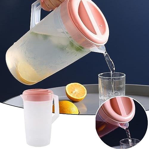 Pichet en Plastique de Grande Capacité avec Couvercle, 2 L Carafe Froide de Jus de Lait avec Poignéede pour Réfrigérateur, Pichet de Thé Glacé à Eau Simple et Tendance pour les Besoins Quotidiens