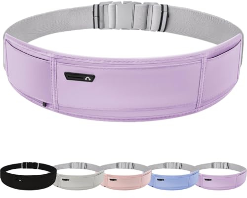 Water Resistant Running Belt for Women and Men with Bottle Holder & Headphone Hole | Lightweight Running Bag Waist Pack for Phone, Keys & Outdoor Fitness (Purple)