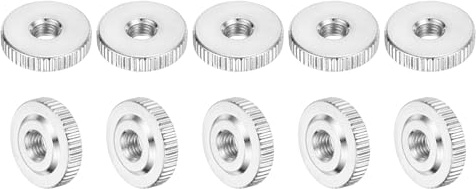 QUARKZMAN 10Pcs Dadi A Mano Zigrinati M6, Acciaio al Carbonio Testa Piatta Zigrinata con Foro Passante Dado di Bloccaggio Regolabile, Tipo Sottile, Nichelato, Argento