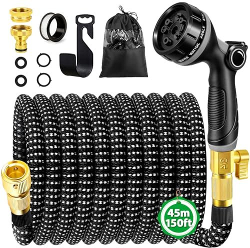 Expandable Garden Hose Pipe 150FT, Flexible Expanding Magic Hose with 10 Functions Spray Nozzle, Durable 3750D & Upgraded Latex Core Water Hose with 2 Fittings for Yard Lawn Gardening and Car Washing