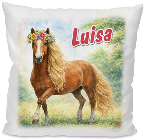 Unikatolo Kissen mit Name personalisiert, Geschenkidee für Kinder & Erwachsene, Namenskissen, Kissen für Paare, Geschenk zum Geburtstag, Weihnachten, Ostern (Pferd)