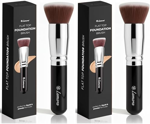 Foundation Brush Kabuki Flat Top - Perfect For Blending Liquid Make Up, Cream or Flawless Powder Cosmetics - Buffing, Stippling, Concealer - Premium Quality Synthetic Dense Bristles (Pack of 2)