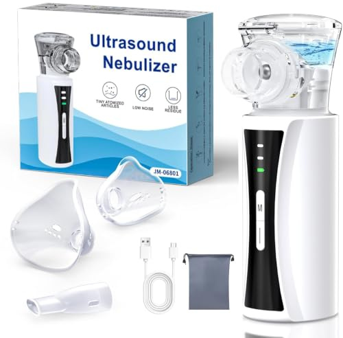 Nebulisateur Portable Silencieux pour Adulte Enfant | Nébuliseur Inhalateur Aérosol Rechargeable par USB avec Embout Buccal et 2 Masques pour Usage Domestique et Voyage