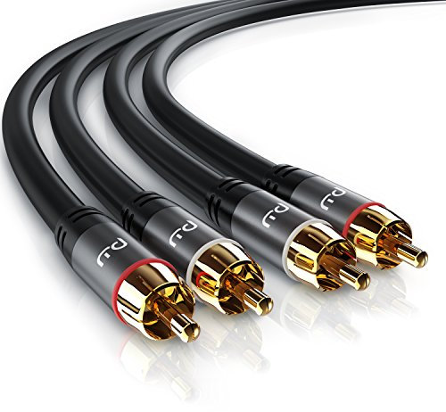 Primewire - Câble Audio stéréo Cinch de 2 m - Câble coaxial entrée Aux - 2 x RCA mâle vers 2 x RCA mâle - Fiches plaquées Or de précision - Blindage continu - conducteur en cuivre sans oxygène,2m,Noir