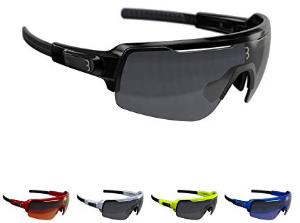 BBB Cycling Fahrradbrille Commander | Herren und Damen Sportbrille Sonnenbrille Radsport | mit drei Wechselgläsern | Polycarbonat | MTB Rennrad Urban | Glänzend Schwarz | BSG-61