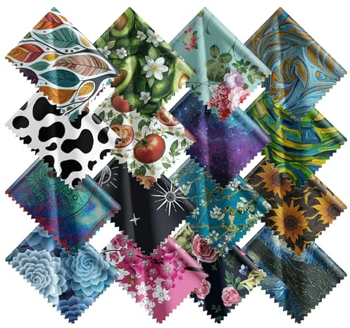 Pattern Printed Soft Microfiber Cleaning Cloths 16 Pieces for Eyeglasses (Patterns Randomly Sent), Camera Kens, Cell Phones, CD, DVD, Computers, Tablets, Laptops, Telescope, LCD Screens