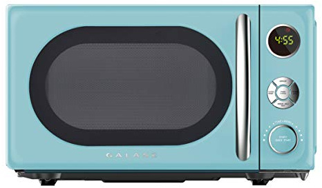 Galanz GLCMKA07BER-07 Retro Microwave Oven, LED Lighting, Pull Handle Design, Child Lock, Bebop Blue, 0.7 cu ft