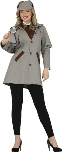 FIESTAS GUIRCA Der Smarte Detektiv Kostüm Damen - Größe M 38 – 40 - Detektiv Verkleidung Frauen - Detektiv Hut, Detektiv Umhang, Hemdeinsatz mit Krawatte - Karneval, Spion Fasching Kostüm Erwachsene