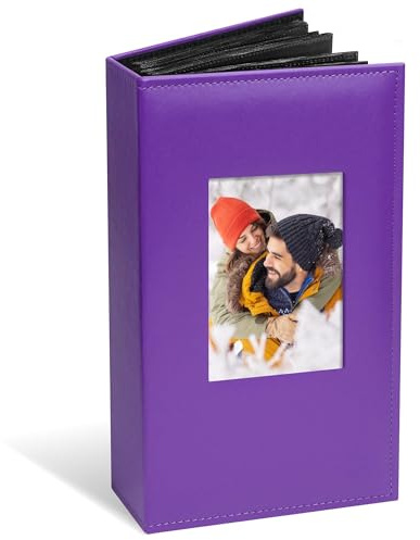 Vienrose Photo Album Slip in 6x4 300 Photos, Leather Cover with Display Window, Extra Large Capacity for Wedding Photos, Family Memories, Baby, Anniversary & Vacation Keepsakes，Purple