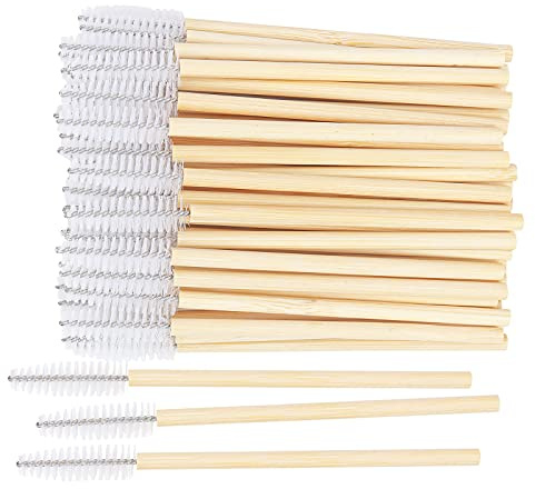 MyAoKuE-UP 100 Pack Bamboo Handle Mascara Wands Disposable Eyelash Brushes Lash Extension Tool (White)