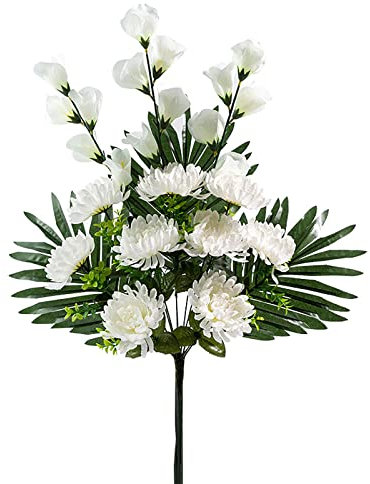 MISNODE Paquete de 2 ramas artificiales de flores de cementerio de crisantemo, sedas de simulación de 23.6 pulgadas, ramo de tumbas para barrer tumbas, decoración de flores funerarias