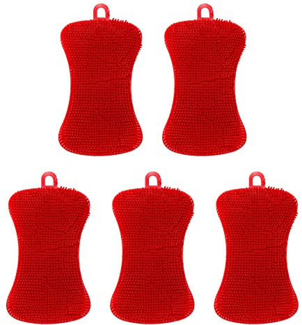 Dahszhi Lot de 5 éponges colorées en silicone pour nettoyer la vaisselle Rouge