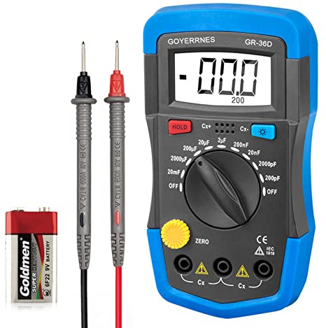 Digital Multimeter, Kapazitätsmesser Kondensator Tester GR-36D Professionelle Handheld Kapazität Tester 0.1pF bis 20000uF mit LCD Display, Daten Halten, Hintergrundbeleuchtung Funktion