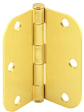 Prime-Line U 11508612 Door Hinge Residential Smooth Pivot, 3-1/2 In. x 3-1/2 In. with 5/8 In. Radius Corners, 3 Holes per Leaf with Screws, Satin Brass Finish, .087 In. Gauge (12 Pack)