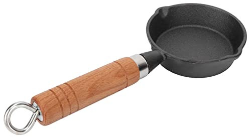 Padella in Ghisa da 10 Cm, Mini Padella per Uova con Manico in Legno Padella per Pancake Portatile a Fondo Piatto per Ristorante Domestico