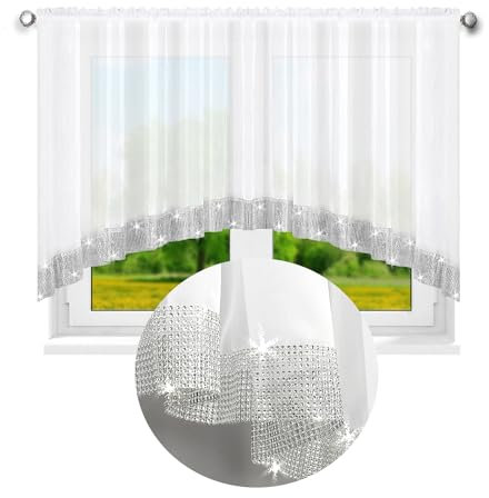 DRAPELLA | “Katania” Lang Scheibengardine Halbtransparent für Gardinenstangen oder Haken Fenstergardine Fertiggardine Gardine aus Voile, Modern