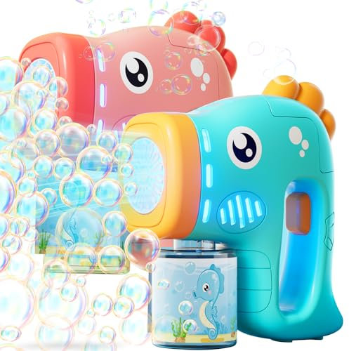 Seifenblasenmaschine Kinder 2 Pack, Automatische Seifenblasenspielzeug 1000+ Seifenblasen/Min, Seifenblasenmaschine Gun, Seifenblasen Pistole Spielzeug Geschenk für Kinder Outdoor/Party/Hochzeit