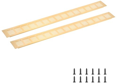 sourcing map Rectangle Ventilation Grille 600x60mm/24x2 Gold Tone | Aluminum Alloy Mesh,Air Vent Cover,Louvered Ventilation Cover,with Mounting Screws for Cabinet Shoe Closet