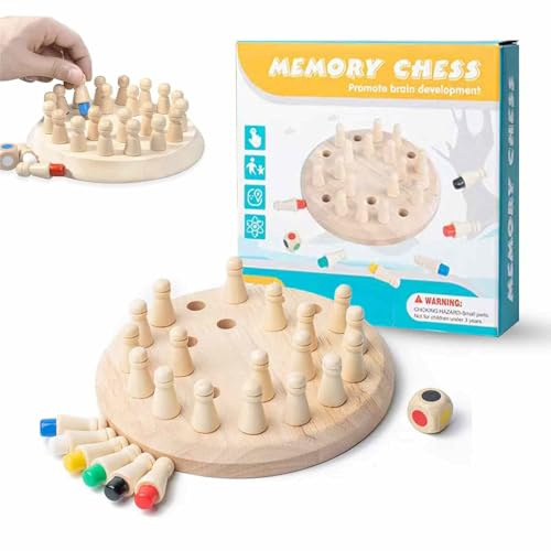 Set di Scacchi in Legno di Alta Qualità - Gioco di Memoria Ideale per Giovani e Anziani - Giochi Montessori per Giovani di 14 Anni