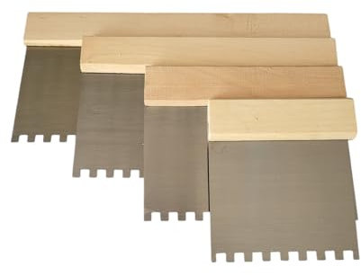 FAST WORLD SHOPPING ® Set mit 4 Zahnspachteln aus Edelstahl mit Holzgriff, 4, 6, 8 und 25,4 cm (10 Zoll) zum Auftragen von Klebstoff auf Fliesen, Fliesen und zum Verfugen von Wänden und Wänden