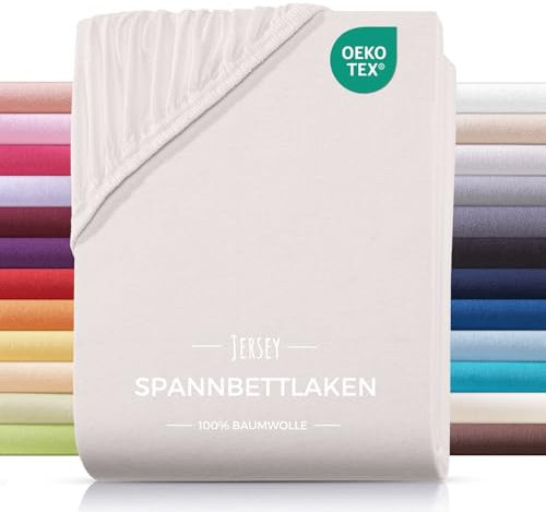 Carpe Sonno® Jersey Spannbettlaken 120x200cm Baumwolle | Laken Creme mit Einlaufschutz & Bügelfrei Matratzenbezug bis 22cm | Bettlaken 120x200 Baumwolle | Leintuch 120x200 | Spannbetttuch 120 x 200