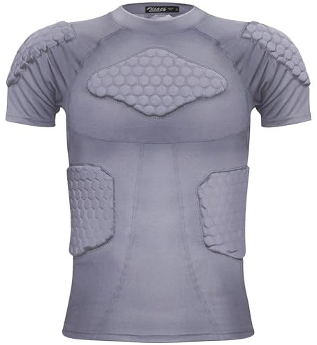Zicac Sports Compression Shirt, Atmungsaktiv Stoßschutz Sport Tshirts Herren, Rundumschutz Kompressionsshirt Herren für Fußball Basketball Paintball Rugby Radfahren Curling Baseball (Grau)