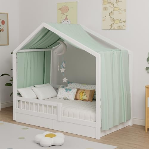 Zdada Ciel de lit en mousseline de coton, ciel de lit, pour lit d'intérieur, fille et garçon, baldaquin, décoration de chambre d'enfant, 135 x 420 cm, vert