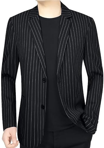LIUYUYOUGO Costumes Homme Veste Blazer D'Été À Rayures pour Homme Style Décontracté Style Sport Tendance Deux Boutons Légère Coupe Classique Revers Crantés pour Le Bureau Noir XL