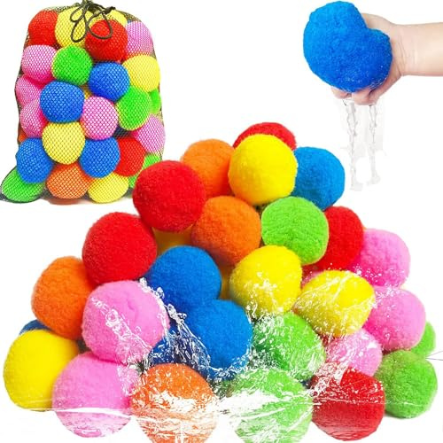 60 Pièces Balles à Eau Réutilisables, Bombe a Eau, Boules d'Eau en Coton, Bombe à Eau Splash Balle pour Jouets Aquatiques, Jouets de Piscine, Jouets de Plage