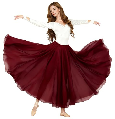 Baisdan Belly Dance Long Swing Skirt Festival Tribal Chiffon Maxi Full Skirt Dark Red