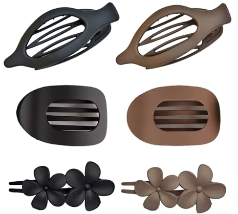 SSKHE Set de 6 Pinces à Cheveux Plat - 3 Styles en Noir & Marron | Pinces à Cheveux Plat pour Femmes, Tenue Forte, Design Ergonomique, Idéale pour Cheveux Bouclés et Coiffage