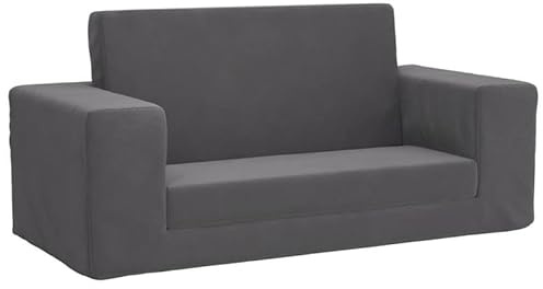 Elegans barnbäddsoffa 2-sits antracit | mjuk plysch för barnrum och lekrum | bekväm baby- & småbarnsmöbler | Perfekt för tupplur och lek
