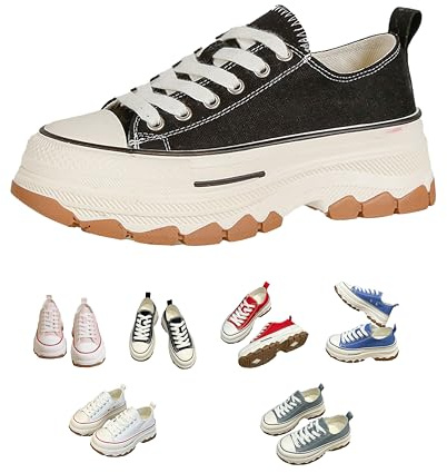 Y2K Fashion Women's Canvas Shoes, Colorful Palette Chunky Platform Sneakers, Wear - Resistant Anti - Slip Rubber Sole (Black,8)