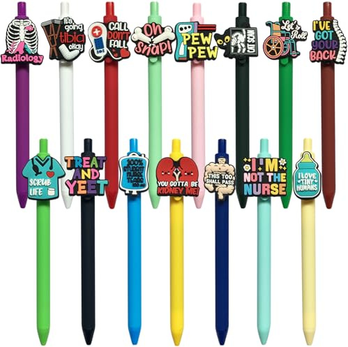 LSLSHY Funny Nurse Pens Cute Cna Medical Assistant Accessories Nurses Week Physical Therapy Gifts Aesthetic Black Gel Ink Pens Supplies for Rn Lpn Nursing Student Essentials, 15-Count (Small Humor)