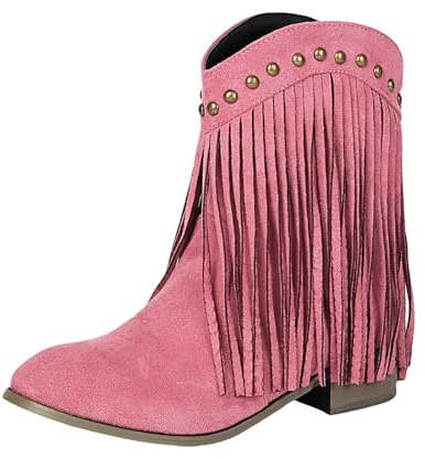 Botas Cowboy De Mujer Comodas con Flecos Negras Elegantes Acabado Tipo Ante Bordado Tacon Ancho Moda Marrones Casual Vaquera Tipo Botas De Mujer Estilo Cowboy Ideales Para Temporada Otono Invierno.