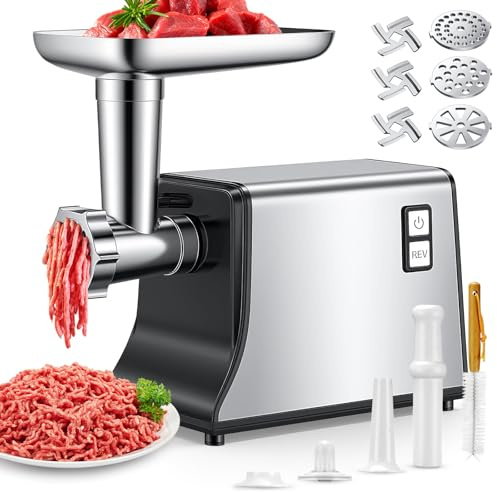 CFITANK Fleischwolf Elektrisch, 3-in-1 Elektrischer Fleischwolf mit 3 Edelstahl-Spiralen, [2800W Max] Meat Grinder mit 3 Klingen, Kubbe-Kit, Wurstfüller für den Hausgebrauch