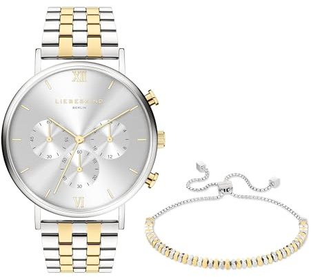 Liebeskind Berlin Set – Bicolor-kronograf klocka med matchande pärlarmband – tvåfärgad silver/IP guld – rostfritt stål – analog damarmbandsur med kvartsrörelse – 40 mm – 5 ATM – reptålig