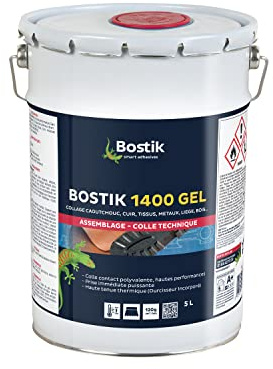 Bostik 1400 Colle Contact Gel Multi-Usages – Prise Immédiate Puissante – Durcisseur Incorporé – Couleur : Ambré – Bidon de 5L