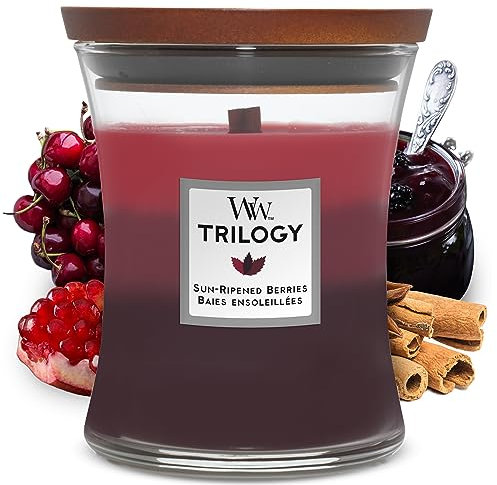 Woodwick Medium Hourglass Scented Trilogy Candle | Sun-Ripened Berries | with Crackling Wick | Up to 60 Hours Burn Time