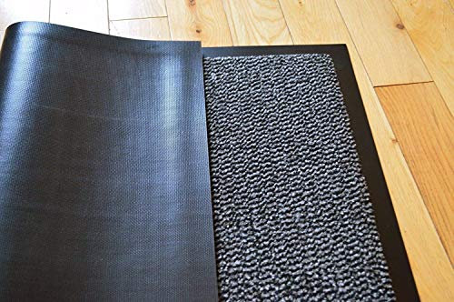 Heavy Duty , Indoor and Outdoor Kitchen Hallway Door Mat Rug Machine Washable Back Door Entrance Non Slip Traps Dirt PVC Rubber Barrier Mat (Grey, 60X90 cm)