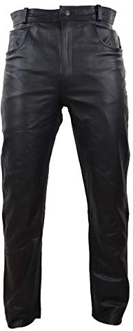 Mens Real Leather Jeans Hide Trousers Biker Racing Classic - Black 40