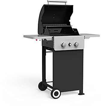 Barbecook Spring 2002, Barbecue A Gas Urban, Bbq a Gas, Griglia Barbecue con Vasca e 2 Tavolini Pieghevoli con 3 Ganci per Accessori, Barbecue con 3 Superfici della griglia, Nero