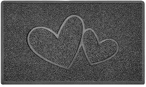 Nicoman Double Heart Embossed Shape Door Mat Dirt Trapper PVC Spaghetti Mat Washable Quick Drying Barrier Doormat-Dark Grey (Drainage Open-Back)-Medium (75x44cm)