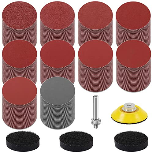 KONGMING 300 Pcs Sanding Disc 50mm 2 Inch Grit 80 120 180 240 320 400 600 1000 2000 3000 Sandpaper Pad Kit Solishing Pad Adapter