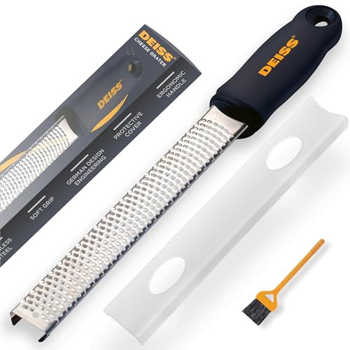 Deiss PRO Grattugia formaggio e zester per limone: Parmigiano Reggiano, Limone, Zenzero, Cioccolato, Verdure, Frutta - Lama in acciaio inox finemente affilata, larga e lavabile in lavastoviglie