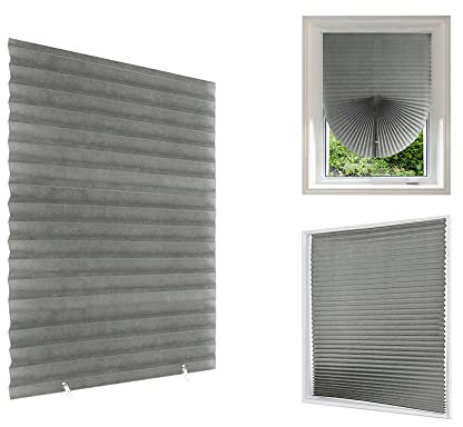 Temporary No Drill Blinds for Windows Stick on Curtains for Bedroom Kitchen Bathroom Windows Light Filtering Privacy Protection,Easy to Cut Size and Install with 2 Clips,Grey, 90x180cm